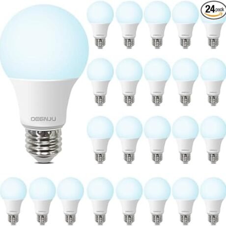 LED Light Bulbs Daylight 5000K, 60 Watt Equivalent LED Bulbs, A19 Standard Bulbs, 800 LM, 15000 Hours, E26 Base, Non-Dimmable, 8.5W LED Bulbs for Bedroom Living Room 24 Pack