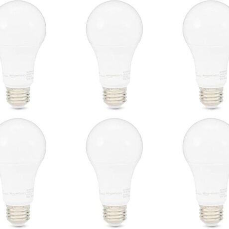 Amazon Basics A19 LED Light Bulbs, 100 Watt Equivalent, Energy Efficient 15W, E26 Standard Base, Soft White 2700K, Dimmable, 10,000 Hour Lifetime , 6-Pack