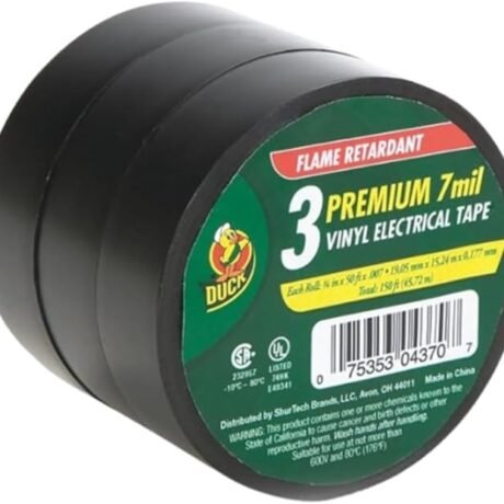 Duck Brand Professional Electrical Tape, 0.75-Inch by 50-Feet, 3-Pack of Rolls, Black (299004)