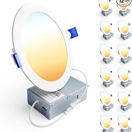 Ensenior 12 Pack 6 Inch LED Recessed Ceiling Light, Dimmable, 2700K-5000K 5CCT, 1200LM 12W 120V, High Brightness Canless Wafer Downlight - ETL&FCC&IC