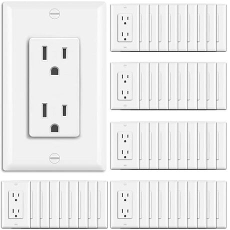 BESTTEN Decorator Receptacle Outlet, 15 Amp Electrical Wall Outlet, Non-Tamper Resistant, Decor Wallplate Included, 15A/125V/1875W, UL Listed, 50 Pack, White