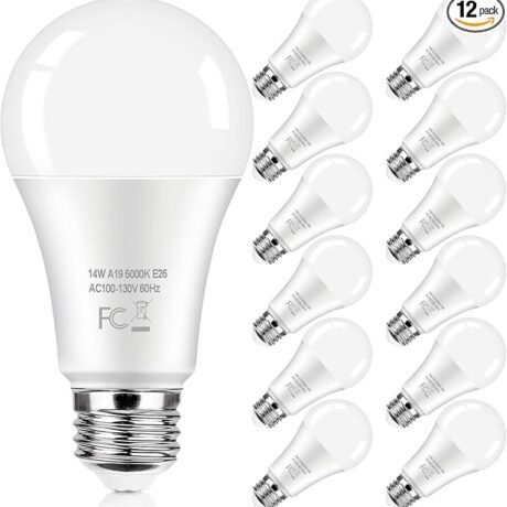 LED Light Bulbs 100 Watt Equivalent 1600 Lumens, A19 14W Super Bright Daylight White 5000K LED Bulbs, Standard E26 Medium Screw Light Bulbs Non-Dimmable, 25000+Hrs Lifespan, No-Flicker, 12-Pack