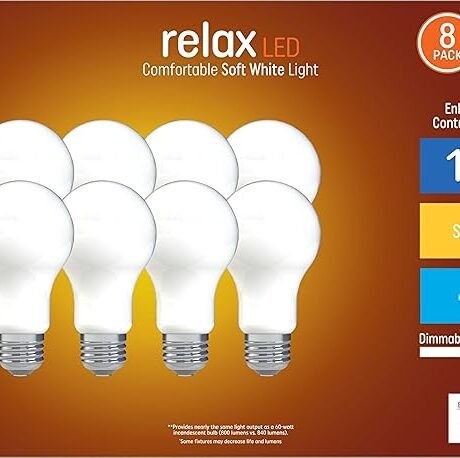 GE Relax 8-Pack 60 W Equivalent Dimmable Soft White A19 LED Light Fixture Light Bulbs