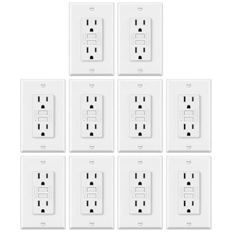 ELECTECK 10 Pack GFCI Outlets 15 Amp, Non-Tamper Resistant, Decor GFI Receptacles with LED Indicator, Ground Fault Circuit Interrupter, Wallplate Included, ETL Listed, White