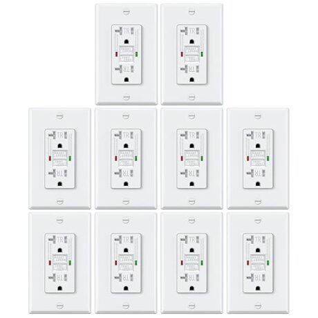 ELECTECK 10 Pack GFCI Outlet 20 Amp, Tamper Resistant (TR), Self-Test GFI Receptacles with LED Indicator, Ground Fault Circuit Interrupter, Decor Wallplate Included, UL Listed, White