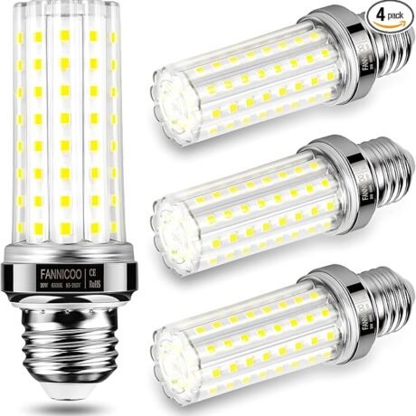 LED Corn Light Bulb 150W Equivalent 2000 Lumen 6500K Cool Daylight White 20W E26/E27 Base Non-dimmable Ceiling Fan Corn Lighting for Home Garage Warehouse Indoor LED Corn Bulbs Pack of 4