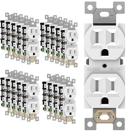 ENERLITES 20 Pack Duplex Receptacle Outlet, Tamper-Resistant Electrical Wall Outlets, Residential Grade, 3-Wire, Self-Grounding, 2-Pole,15A 125V, UL Listed, 61580-TR-W-20PCS, White