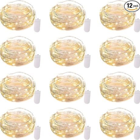 Brightown 12 Pack LED Fairy Lights Battery Operated String Lights - 7ft 20LED Waterproof Silver Wire Firefly Starry Moon Lights for DIY Crafts Wedding Table Centerpieces Party Bedroom Christmas